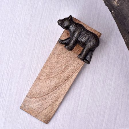 Black Finish Iron Bear Wooden Door Stopper